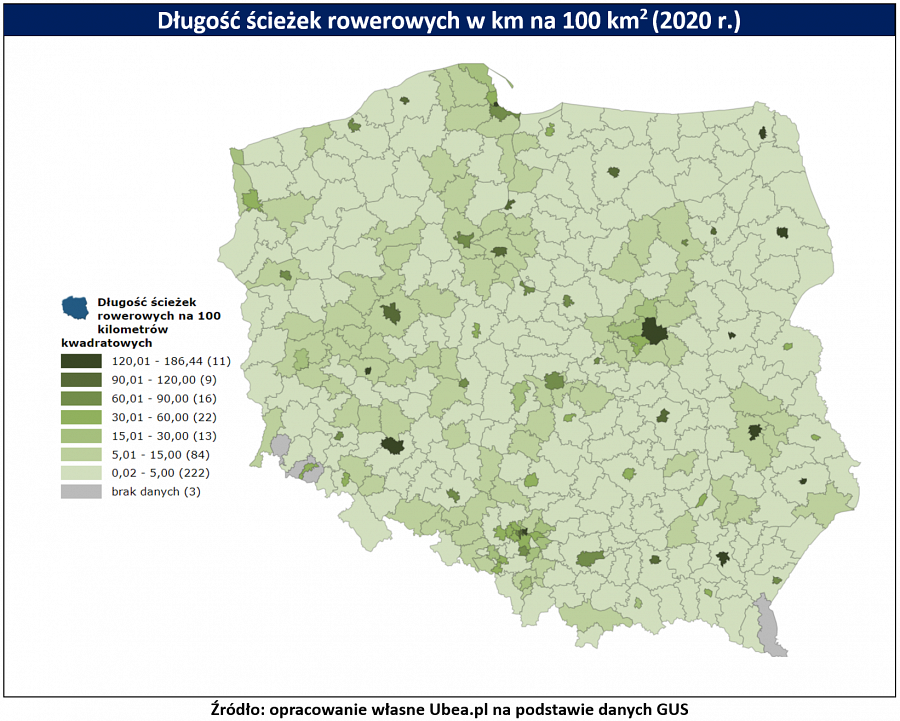 Ścieżki rowerowe w Polsce - mapa Ubea